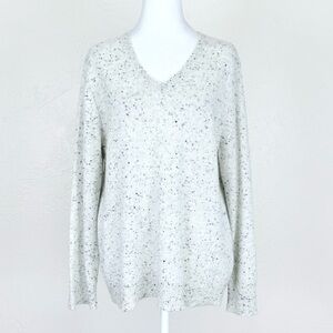 Claudia Nichole Cashmere V-Neck Sweater Gray / Blue Speckled Knit L